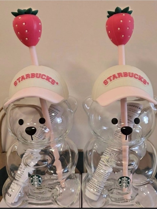Starbucks Accessories - 2 Starbucks Bearista Strawberry Bear Cup with Pink Straw-NWT